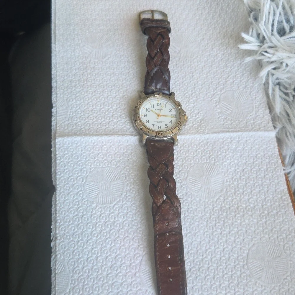Wrangler Silver and Brown Leather Watch